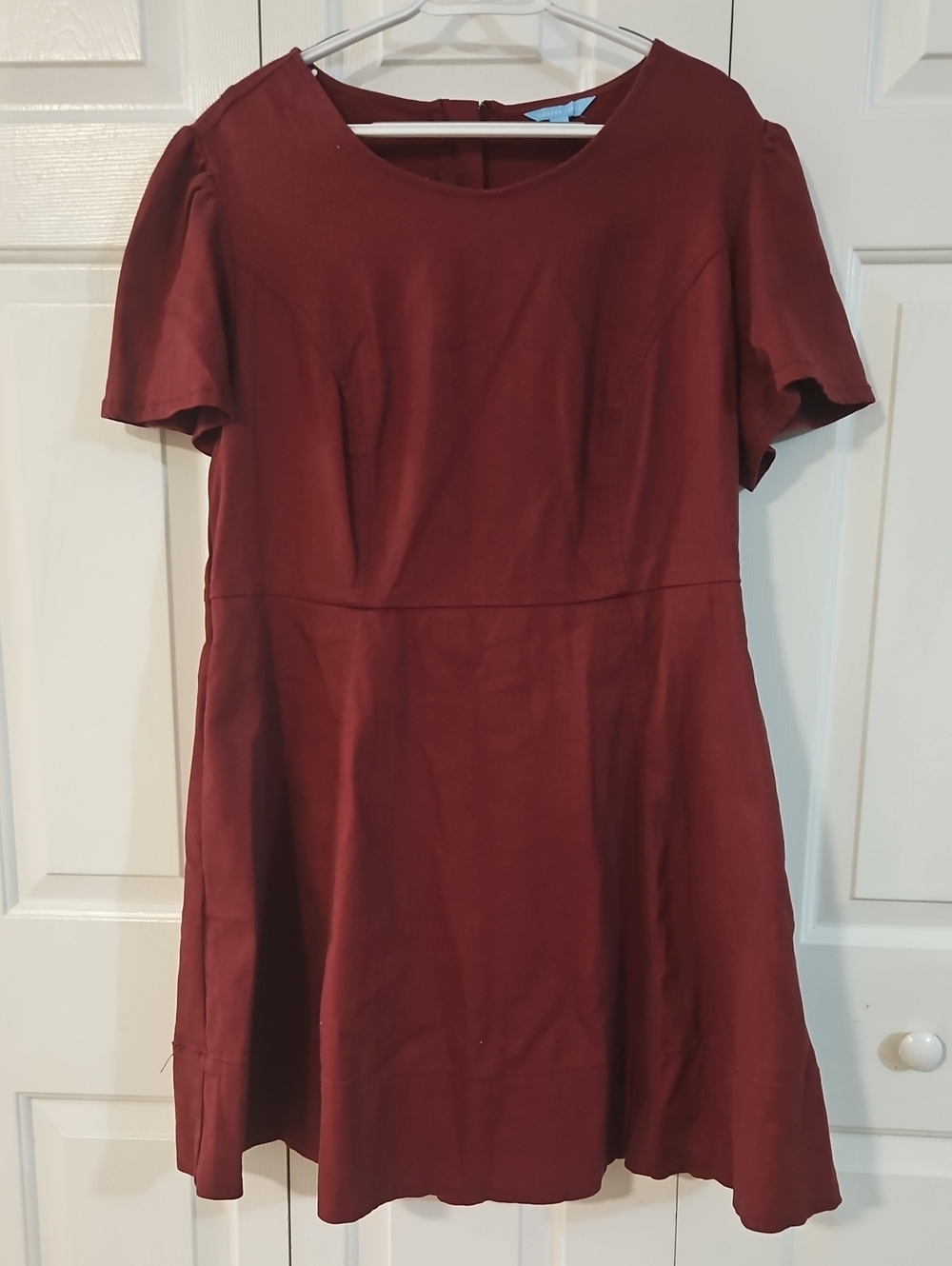 Kohl's Burgundy Short Sleeve Fit-and-Flare Dress